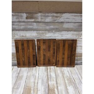 Vintage Set of 3 Solid Wood MCM Teak Block Serving Trays Made in Thailand 9.5x6"
